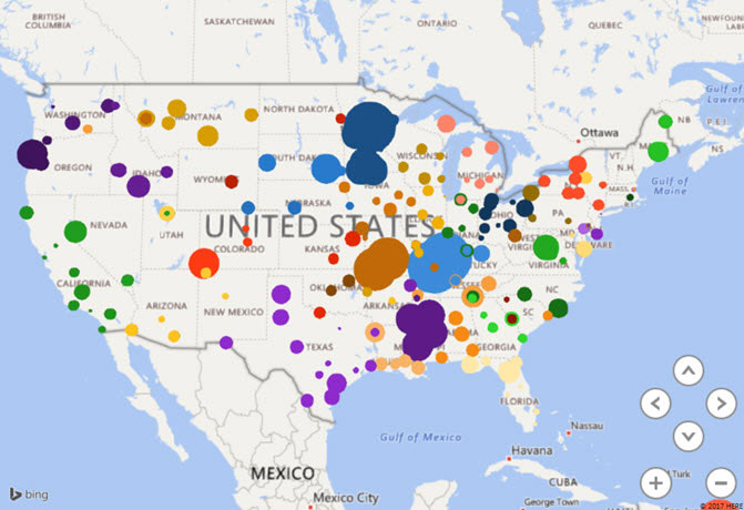 Map of television and radio coverage across America