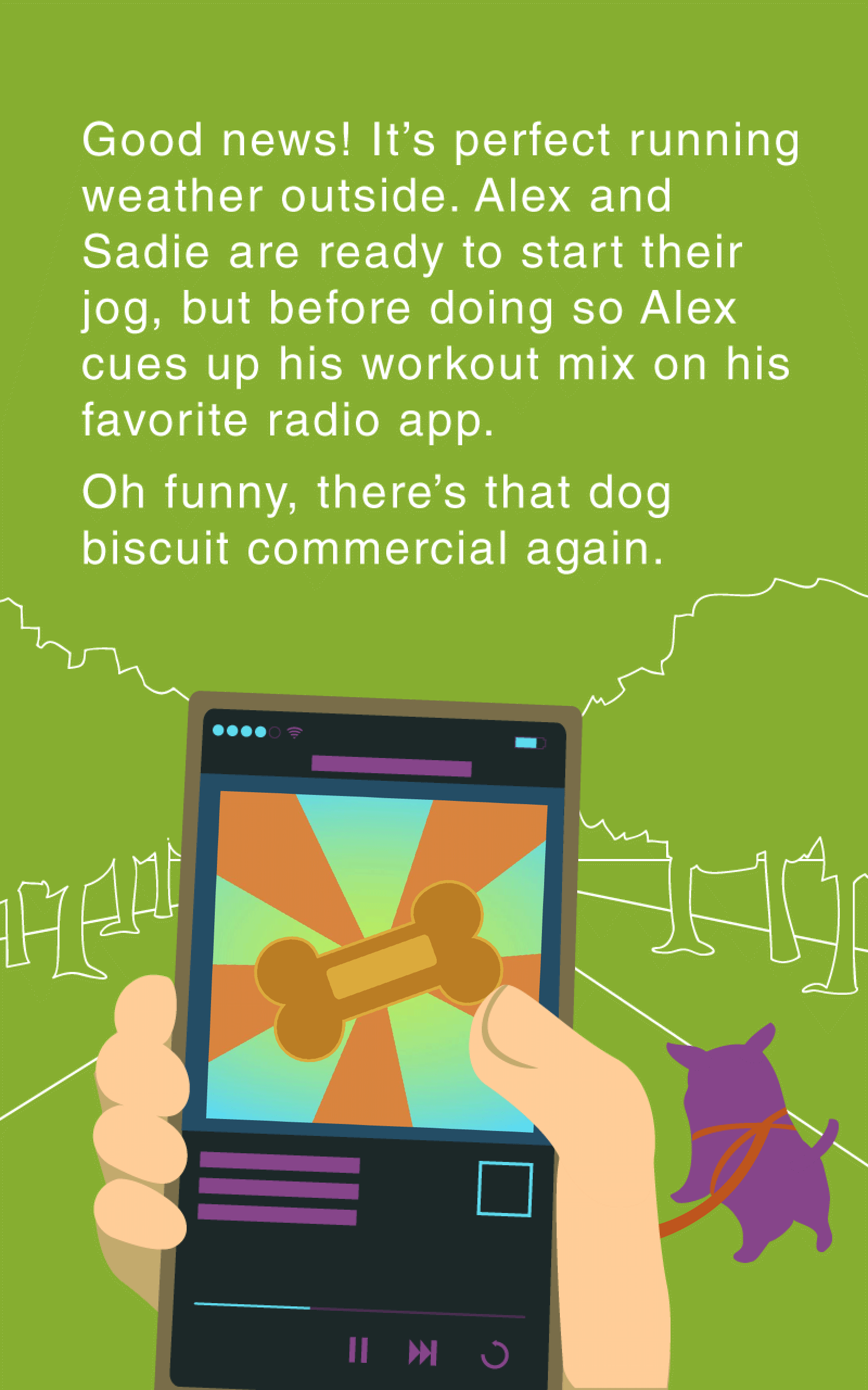 Person holding smart phone while walking dog