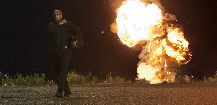 Denzel Washington walking away from explosion